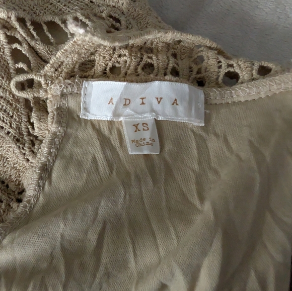 Boho Coastal Tan Beige Crochet Lace Medallion Sleeveless Tank Top Blouse XS - Picture 5 of 11